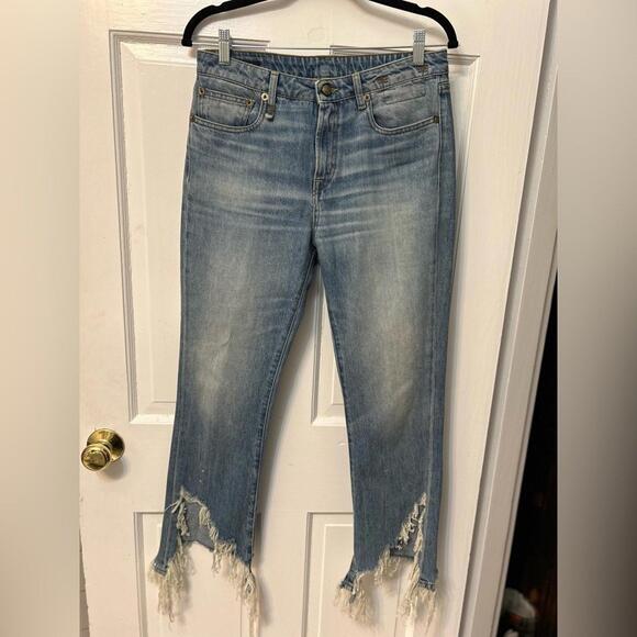 R13 Women’s Italian Designer Jeans Size 28 Distressed w Fringe Hems - Picture 1 of 16
